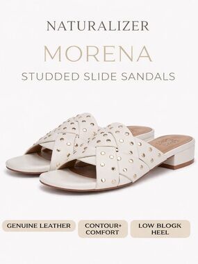 NEW Naturalizer Morena White Studded Woven Slide Sandals 6.5 Leather Comfort